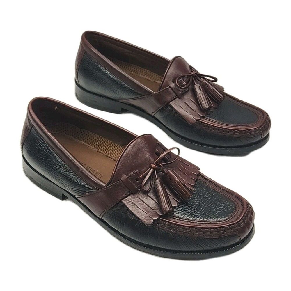 Johnston & Murphy Loafer Shoe Two-Tone Leather Slip-on Men Sz 7.5 Tassle Kiltie